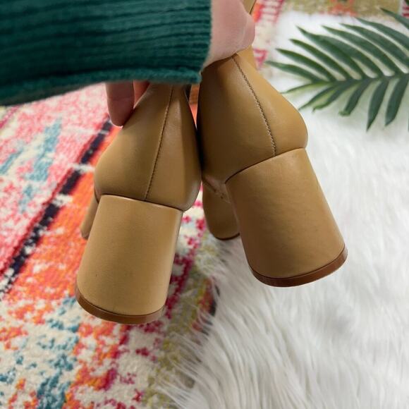 Zara Neutral Tan Square Toe Minimalist Block Heel Leather Ankle Boot 38/8 - Picture 9 of 10